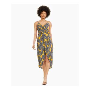 BAR III DRESSES Womens Orange Twist Front V-back Hem Midi Dress S